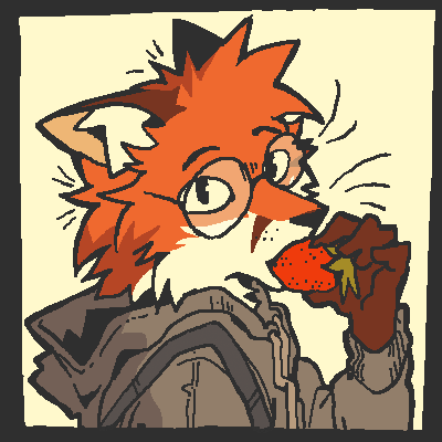 Fox with a strawberry